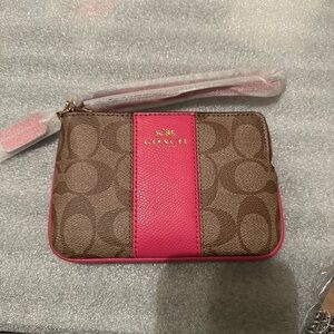 NWT Coach Signature Brown and Pink Wristlet